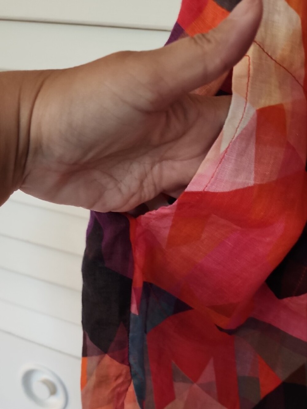 Linen Sleeveless Multicolor Geometric Button-Front Top - Picture 3 of 6